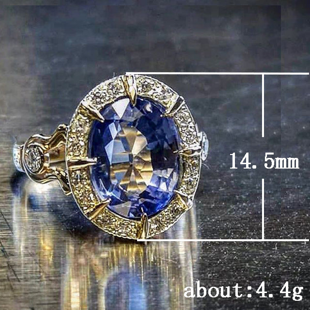 Anillo de circonita azul aguamarina de moda para mujer, joyería para fiesta de graduación