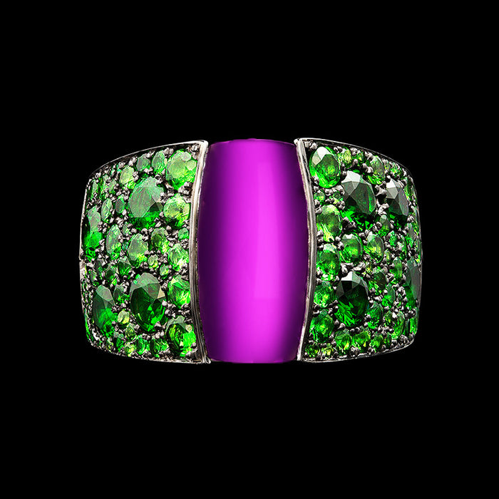 Temperamental lady imitation purple gemstone two-color ring