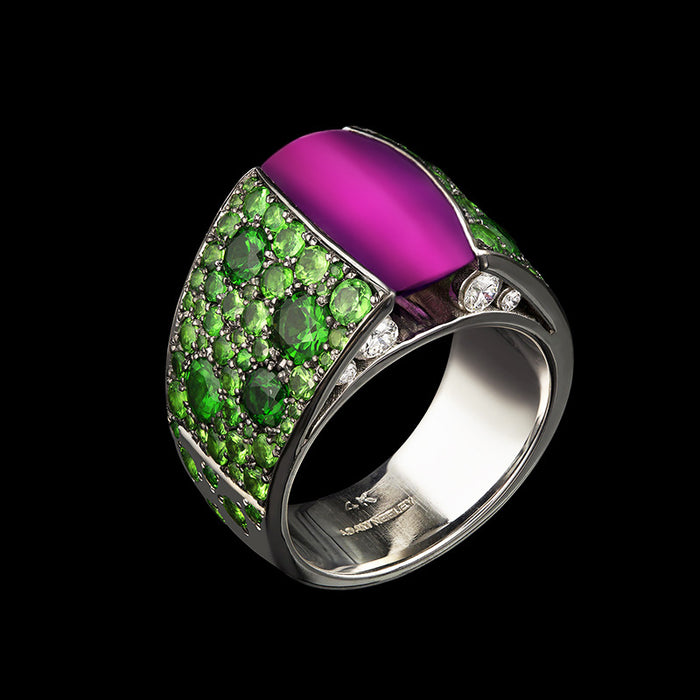 Temperamental lady imitation purple gemstone two-color ring