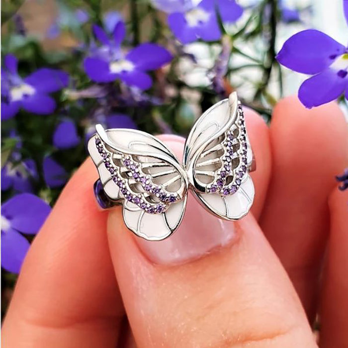 Beautiful diamond enamel colorful butterfly ring