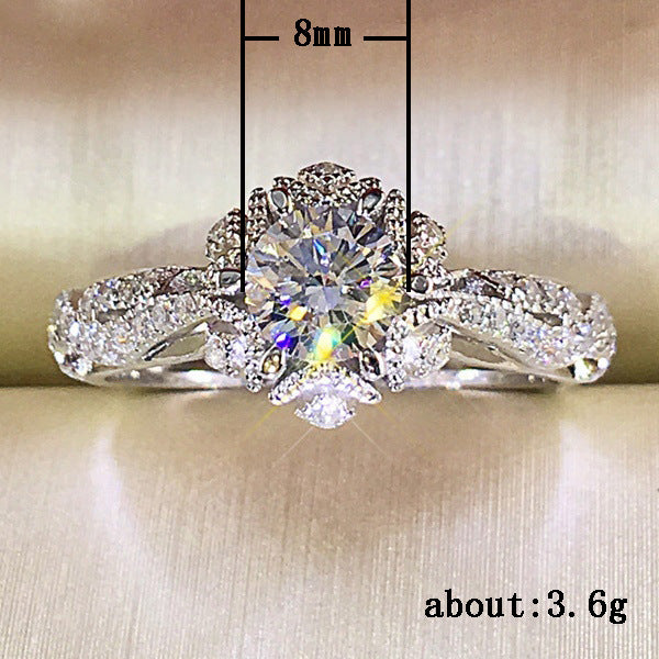 Zirconia flower shaped ring women's wedding ring