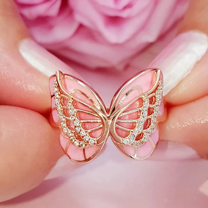 Beautiful diamond enamel colorful butterfly ring