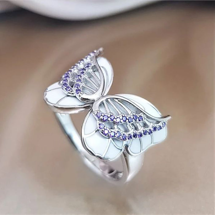 Beautiful diamond enamel colorful butterfly ring