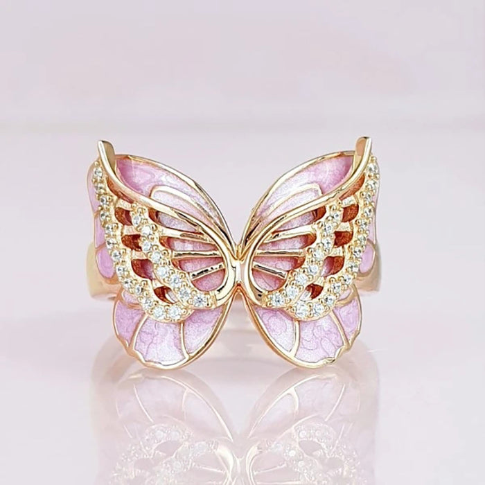 Beautiful diamond enamel colorful butterfly ring