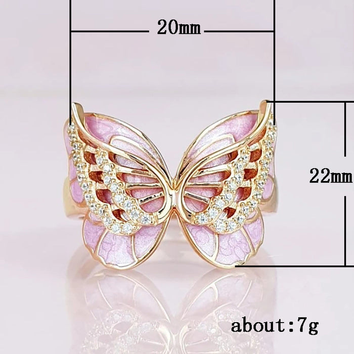 Beautiful diamond enamel colorful butterfly ring