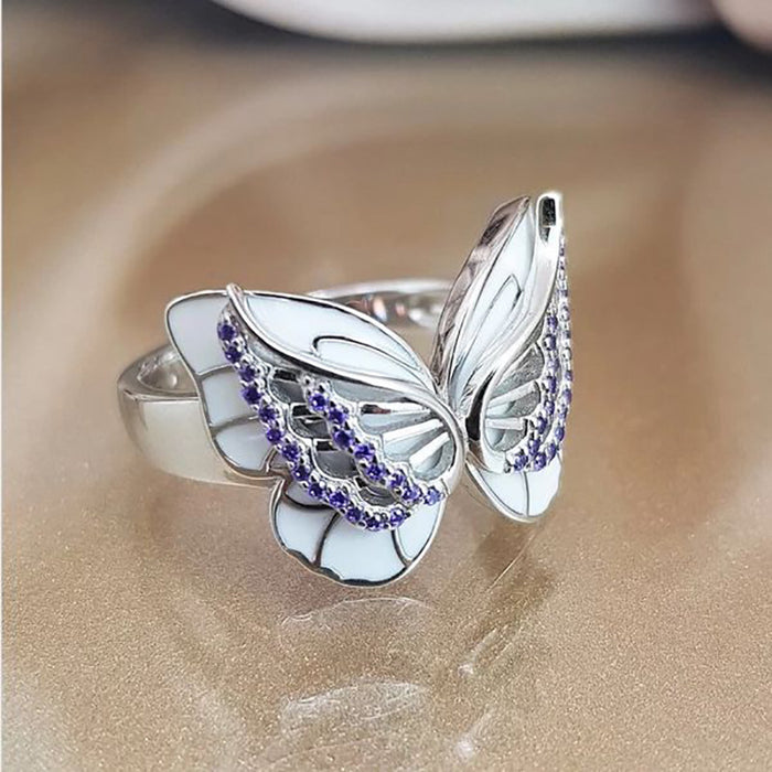 Beautiful diamond enamel colorful butterfly ring