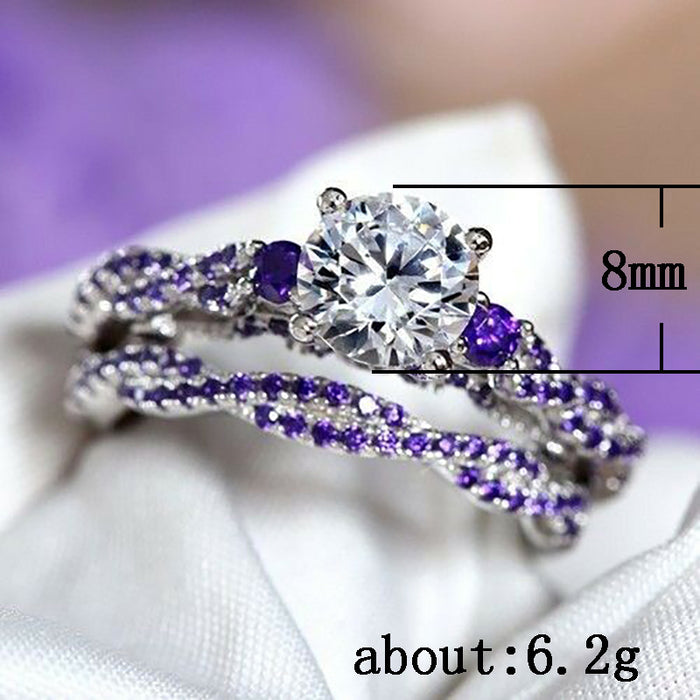 Micro-paved purple zircon couple's fashion ring