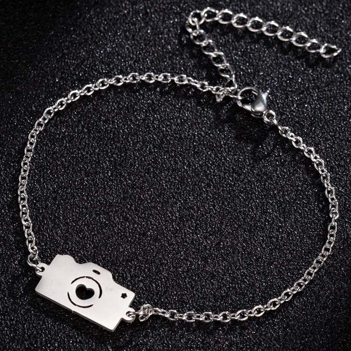 Stainless steel camera bracelet, couple peach heart jewelry wholesale