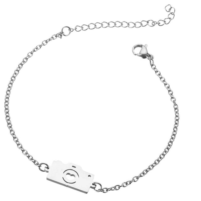 Stainless steel camera bracelet, couple peach heart jewelry wholesale