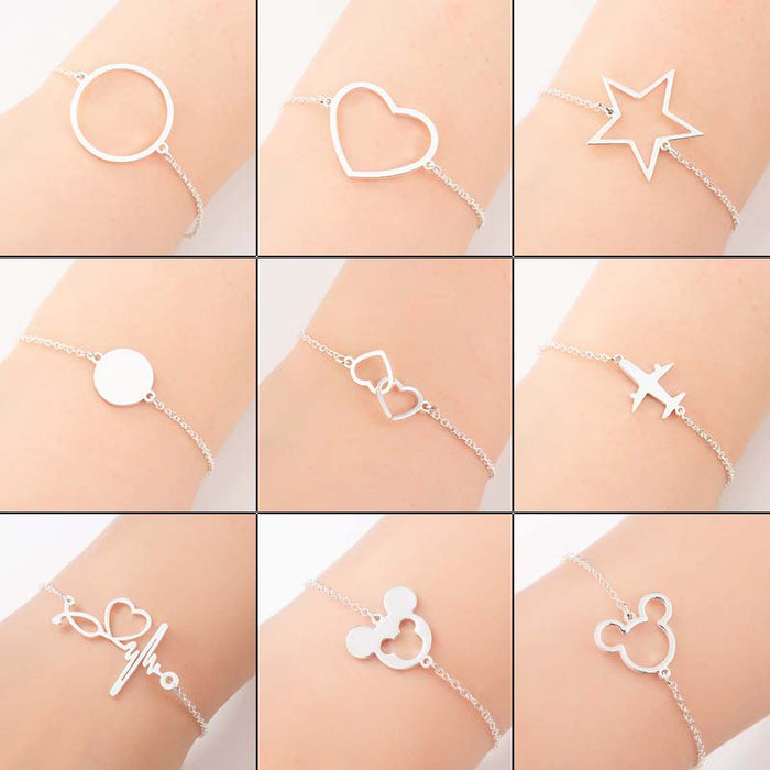 Mouse head double peach heart airplane bracelet, European and American geometric hollow jewelry wholesale