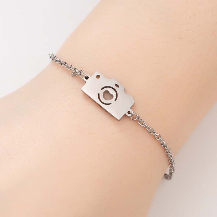 Stainless steel camera bracelet, couple peach heart jewelry wholesale