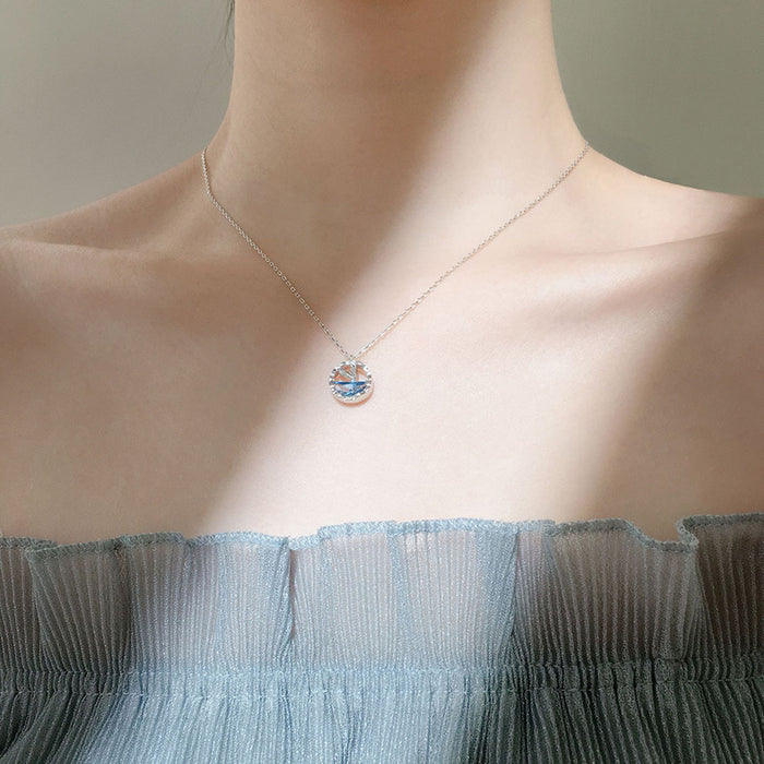 Mermaid tear clavicle necklace for women, creative ocean blue crystal pendant