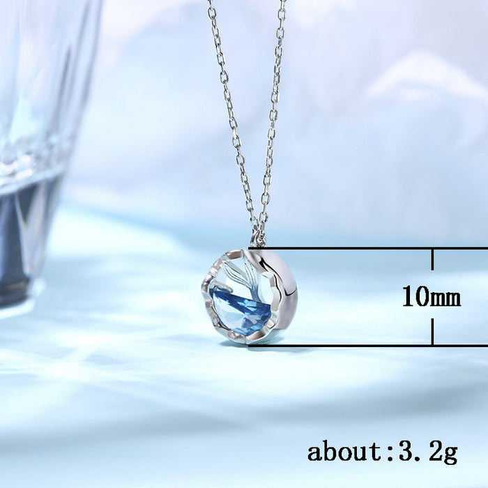 Mermaid tear clavicle necklace for women, creative ocean blue crystal pendant