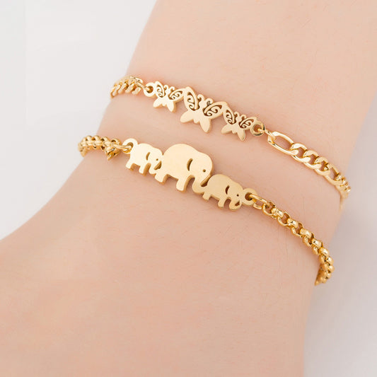 Three butterflies elephant bracelet, sweet stainless steel Small animal jewelry gifts wholesale