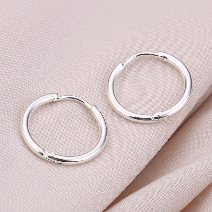 Silver coil earrings, simple hip-hop style titanium steel earrings for men and women