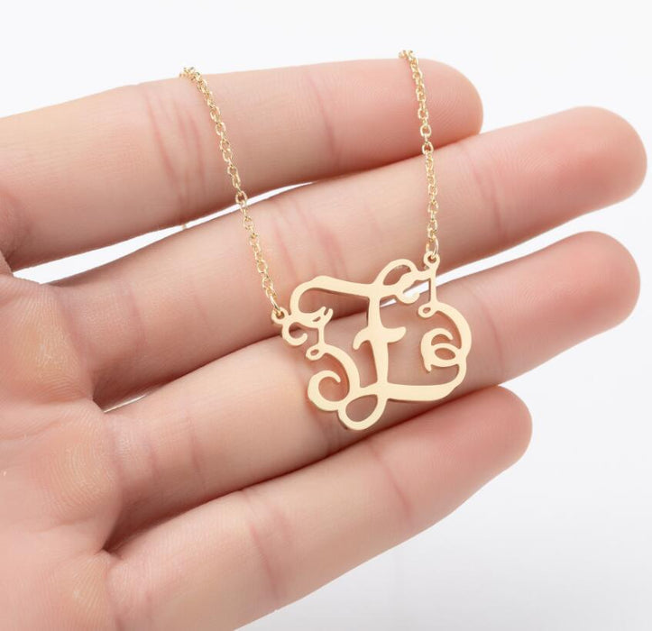 Retro 26 letter necklace, simple English letter clavicle chain stainless steel jewelry wholesale