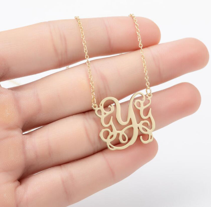 Retro 26 letter necklace, simple English letter clavicle chain stainless steel jewelry wholesale