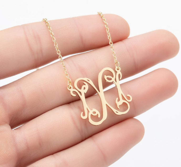 Retro 26 letter necklace, simple English letter clavicle chain stainless steel jewelry wholesale