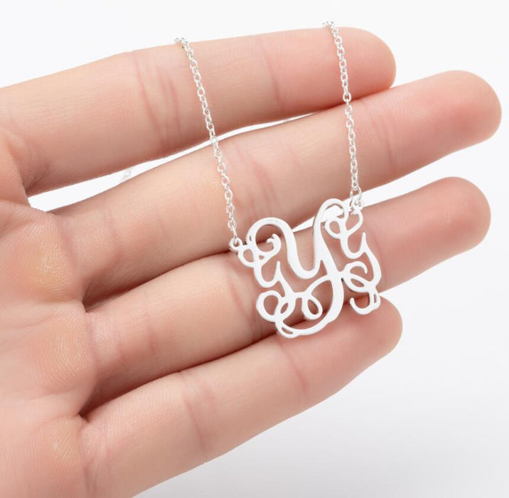 Retro 26 letter necklace, simple English letter clavicle chain stainless steel jewelry wholesale