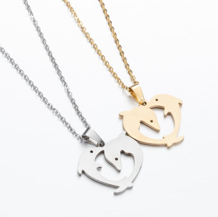 Dolphin love couple pendant necklace, love pendant niche design clavicle chain wholesale