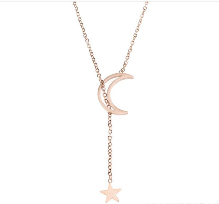 Collar con colgante de luna y estrella hueca francesa, cadena de clavícula con borlas de bosque en forma de media luna al por mayor