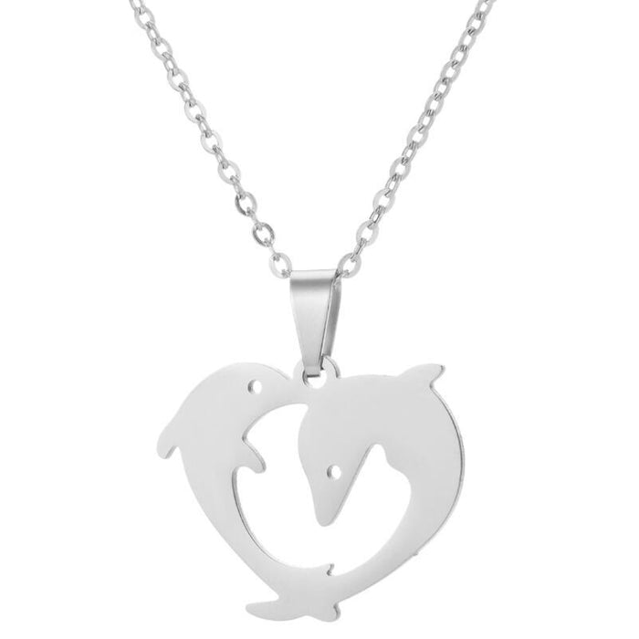 Dolphin love couple pendant necklace, love pendant niche design clavicle chain wholesale