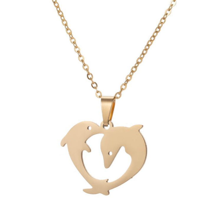 Dolphin love couple pendant necklace, love pendant niche design clavicle chain wholesale