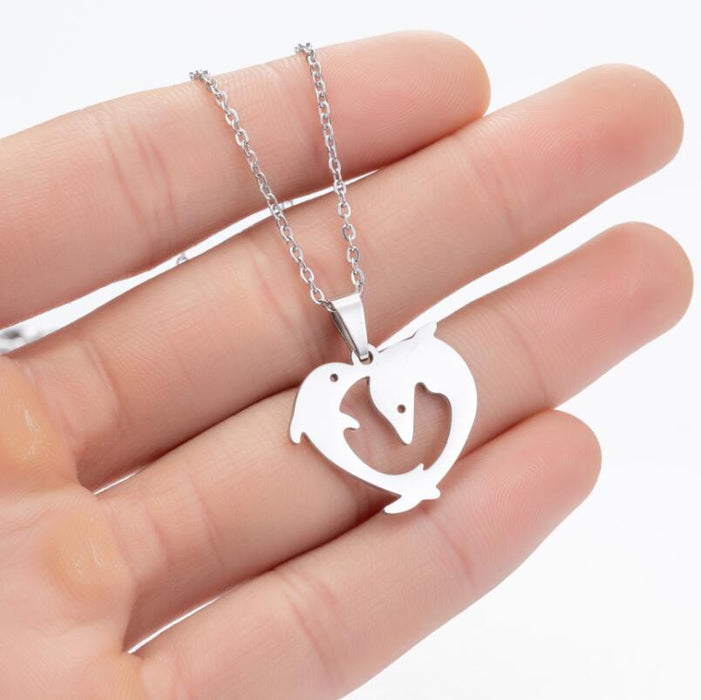 Dolphin love couple pendant necklace, love pendant niche design clavicle chain wholesale