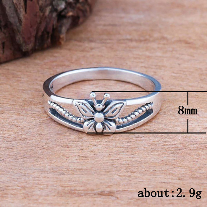 Exquisite simple antique silver plated butterfly ring