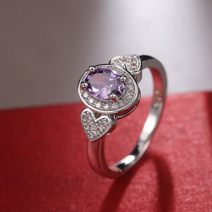 Anillo de circonita morada para mujer, diseño creativo retro.