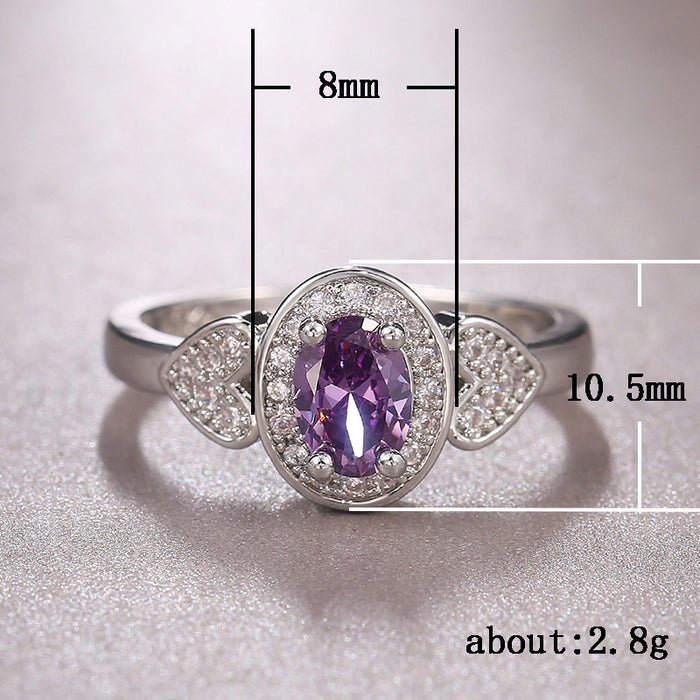 Anillo de circonita morada para mujer, diseño creativo retro.