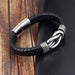 Bracelet Stainless Steel Hand Textile Cow Leather - wallojewerly 