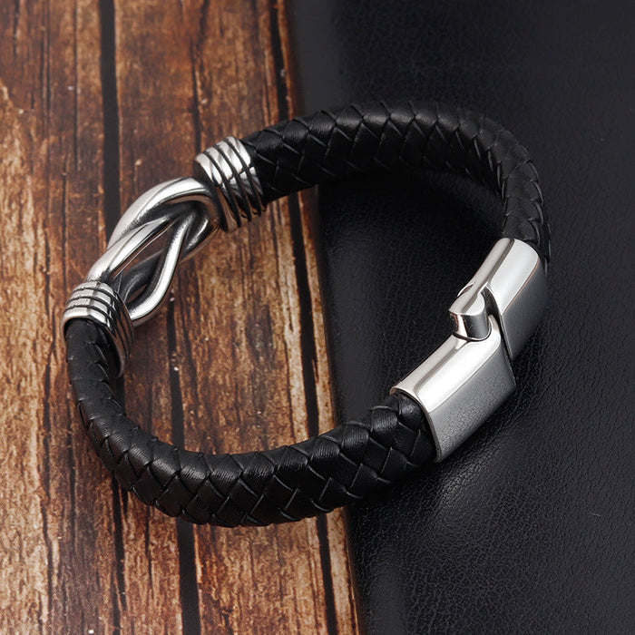 Bracelet Stainless Steel Hand Textile Cow Leather - wallojewerly 