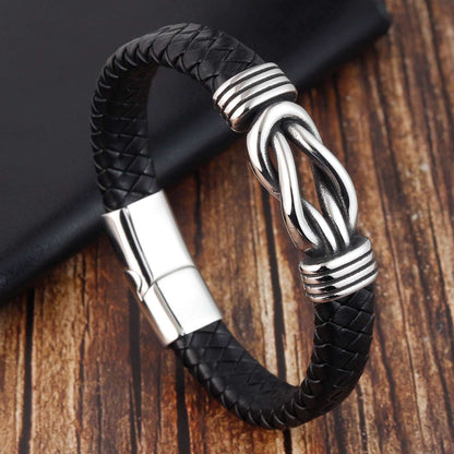 Bracelet Stainless Steel Hand Textile Cow Leather