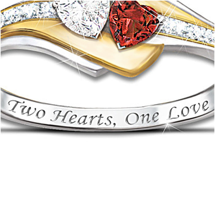 Double heart two-color engraved ring