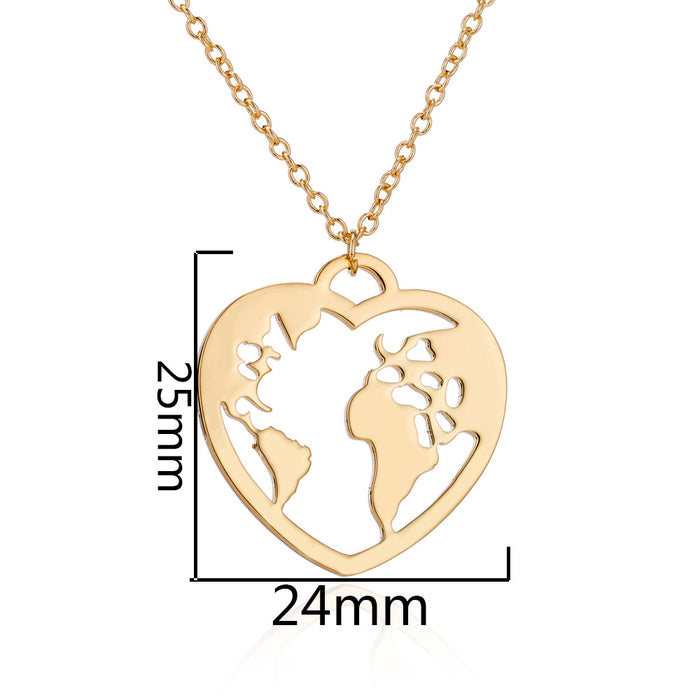 Collar sencillo de acero inoxidable con mapa del mundo, diseño de nicho con colgante para pareja