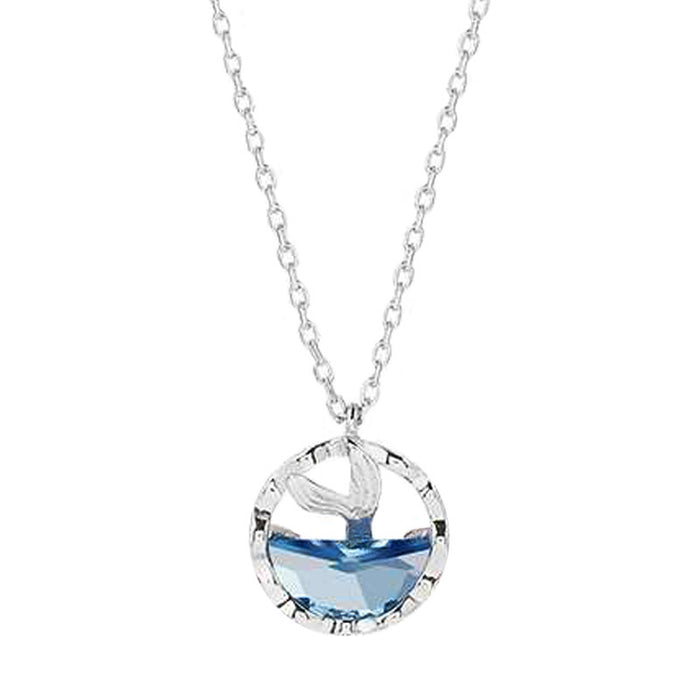 Mermaid tear clavicle necklace for women, creative ocean blue crystal pendant