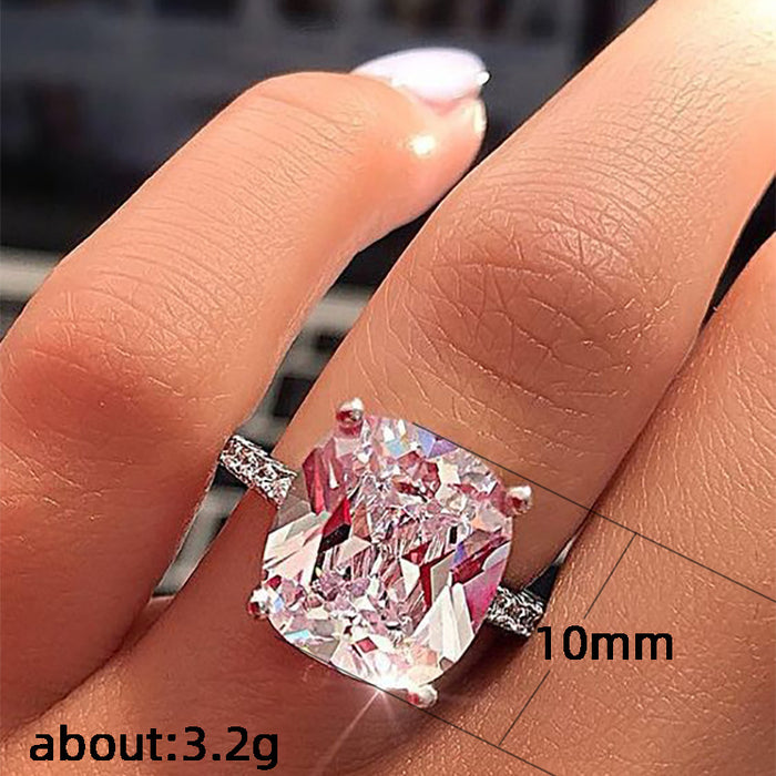 White zircon square classic ring large four-claw ring set