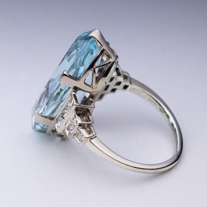 Anillo de cristal azul ovalado, joyería retro europea y americana para mujer