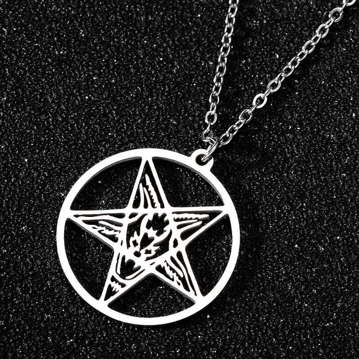 Pentagram skull pendant necklace, European and American punk style simple geometric round Halloween gift