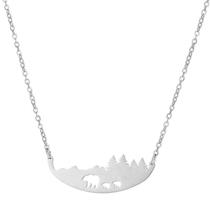 Collar hueco de gato y oso, elegante y versátil cadena de clavícula de acero inoxidable con forma de pájaro y león