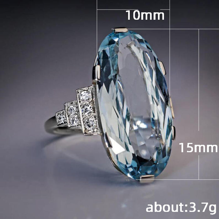 Anillo de cristal azul ovalado, joyería retro europea y americana para mujer