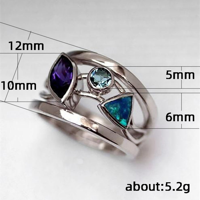 Women's wavy line inlaid geometric zircon ring