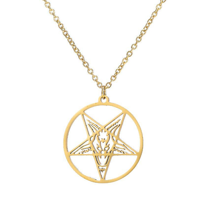 Pentagram skull pendant necklace, European and American punk style simple geometric round Halloween gift