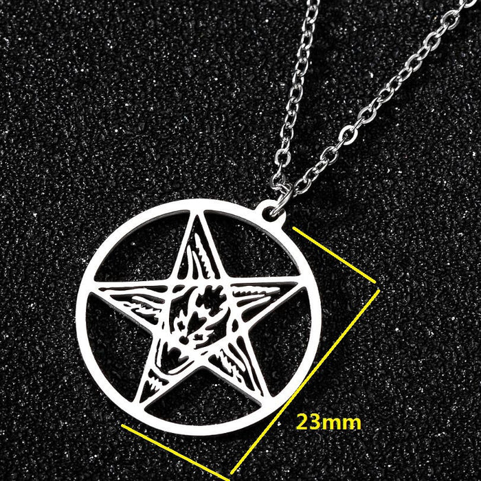 Pentagram skull pendant necklace, European and American punk style simple geometric round Halloween gift