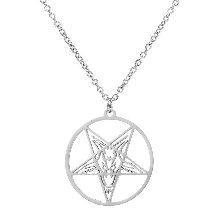 Pentagram skull pendant necklace, European and American punk style simple geometric round Halloween gift