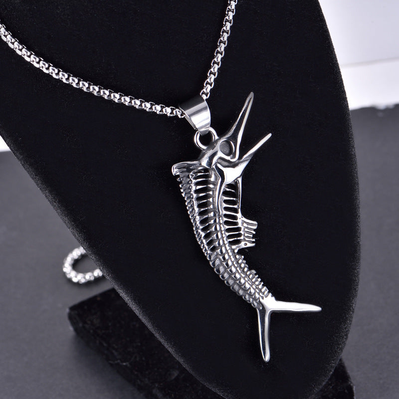 Vintage Men's Fishbone Stainless Steel Necklace - wallojewerly 