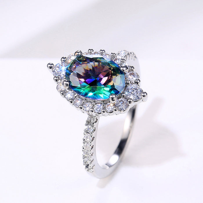 Four-claw colored zircon women's ring couple proposal ring