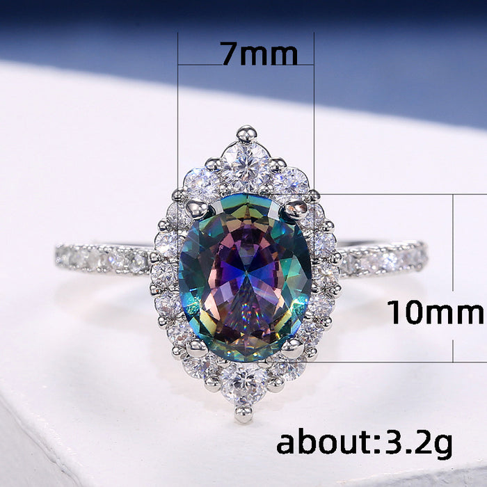 Four-claw colored zircon women's ring couple proposal ring