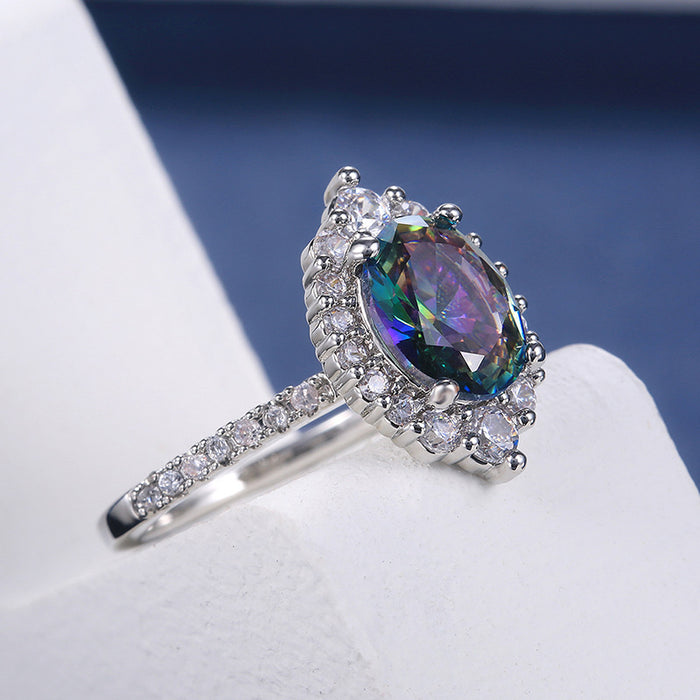 Four-claw colored zircon women's ring couple proposal ring